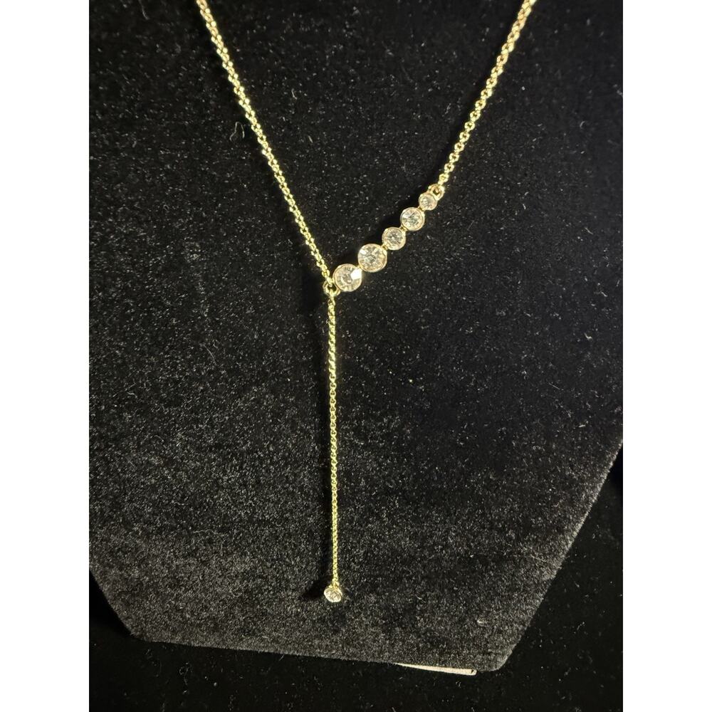 Ann Taylor LOFT Gold Tone Lariat Necklace Crystal Rhinestones 16–18 Inch - Picture 4 of 10